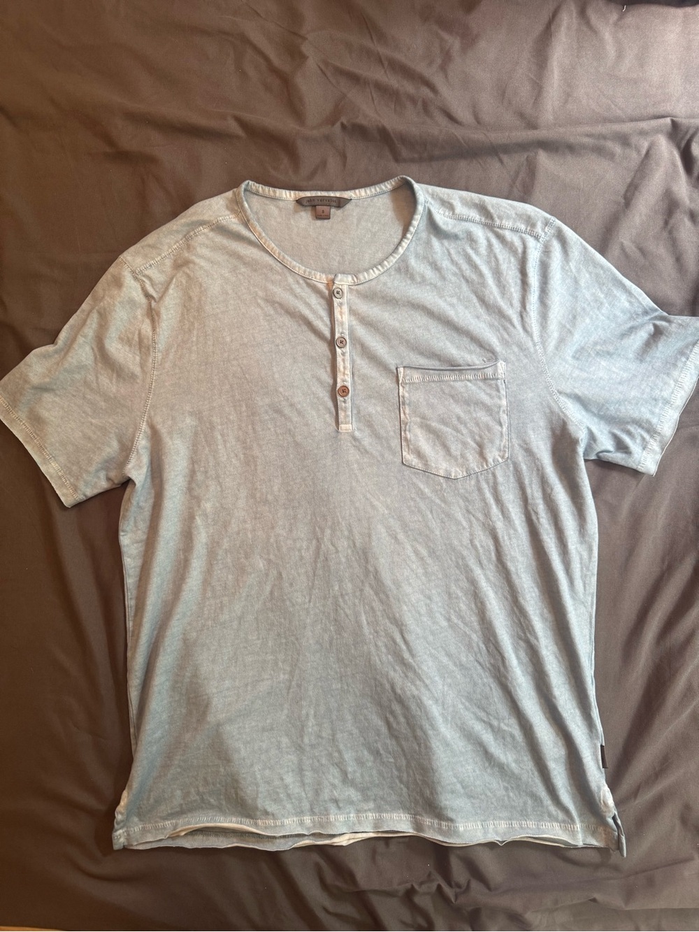 John Varvatos Pale Blue Short-Sleeve Henley with Chest Pocket